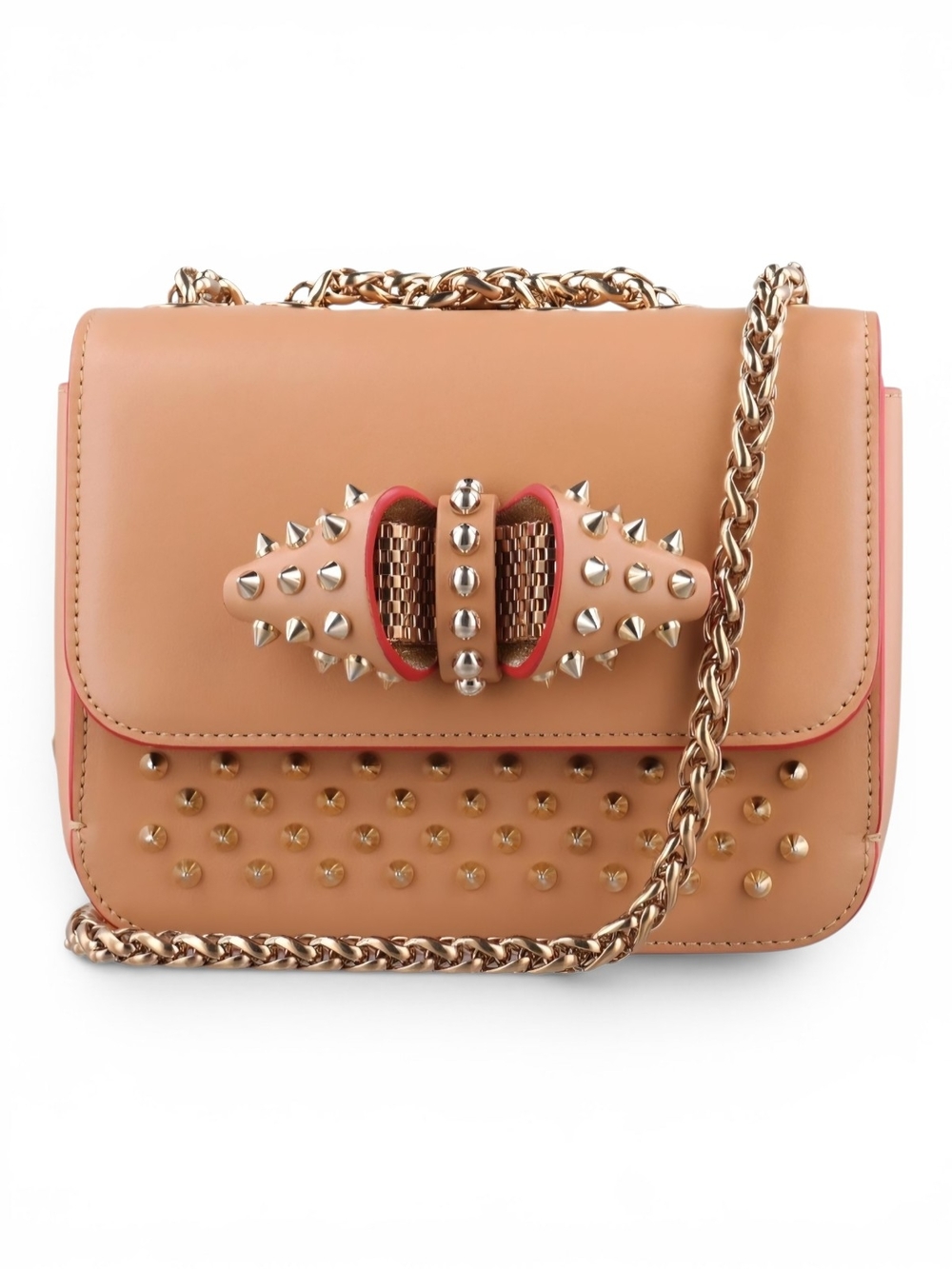 Christian Louboutin Stud-Embellished Leather Crossbody Bag in Nude Pink